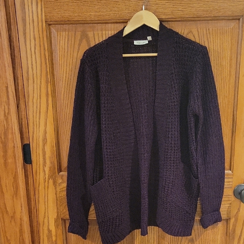 RD Style Open Weave Burgandy Womens Cardigan SZ L